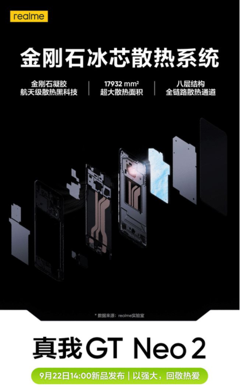 realme金刚石放置在了散热系统