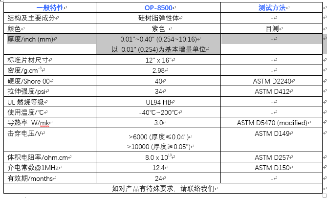 仕来高 导热填充垫OP-8500 - 3W