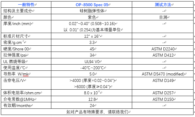 仕来高 导热填充垫OP-8500 Spec 05 - 5W