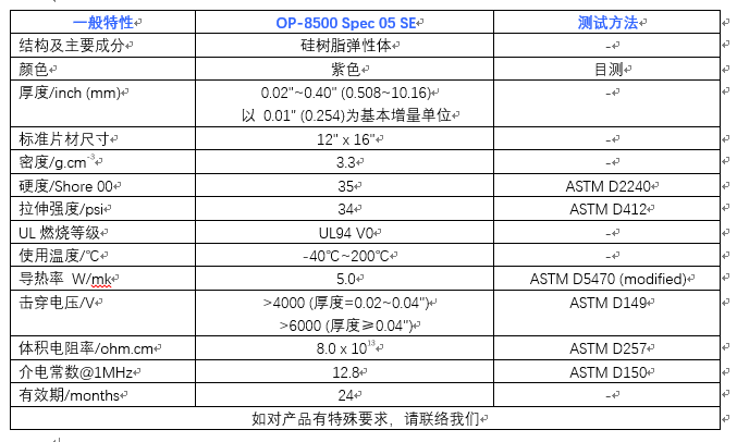 仕来高 高性能导热填充垫OP-8500 Spec 05 SE - 5W