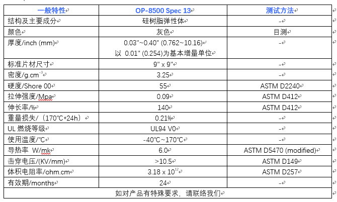 仕来高 高性能导热填充垫OP-8500 Spec 13 - 6W