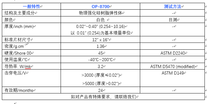 仕来高 高压缩比导热填充垫OP-8700 - 3.2W