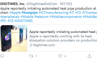 DigiTimes称苹果公司参与开发热管自动化线